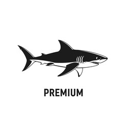 Obraz premium Monochromatic vector illustration of a shark with prominent teeth and the word Premium