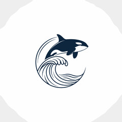 Obraz premium Monochromatic orca killer whale leaping over a stylized ocean wave