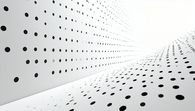 T&uacute;nel abstracto blanco con patr&oacute;n de puntos negros creando perspectiva y profundidad visual futurista.