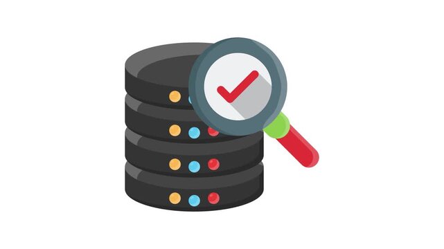 A magnifying glass rests beside a stack of servers, symbolizing analysis and examination of data technology.