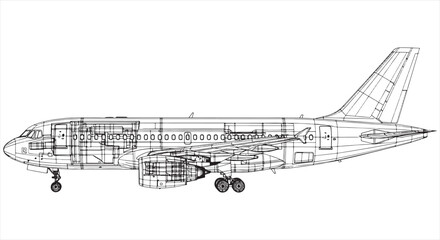 Airplane Blueprint &ndash; Aviation Engineering CAD Technical Drawing of Jet Aircraft