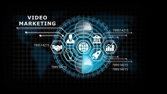 "VIDEO MARKETING" Lifecycle on Futuristic Radar Technology Background. Business, Technology, Internet and network concept. 4k animation video