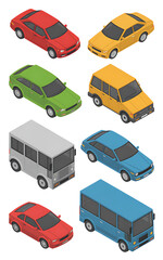 Modern Transportation Graphic Design: Iconic Vehicles and Colorful Cars in Cartoon Style Vector Art for Urban and Road Transportation Applications