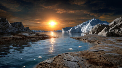 Fototapeta premium Dramatic Visualization of Global Warming Effects on Melting Ice Caps