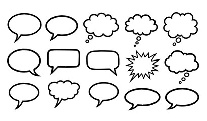 Fototapeta premium A set of black and white speech bubbles in various shapes and sizes