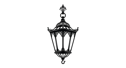 An ornate vintage style hanging lantern is depicted in a striking black silhouette high quality professional detailed modern elegant © MIRAJ02
