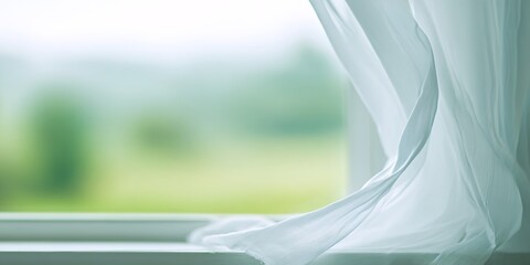 White curtain is blowing in the wind