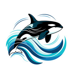 Obraz premium Orca killer whale jumping over blue ocean waves illustration