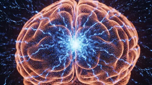 Human brain with glowing neural activity