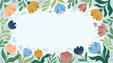 Decorative floral border with colorful stylized flowers on a light blue background