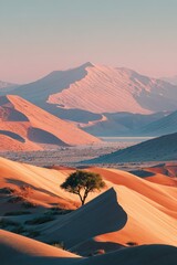 Pastel Desert Dunes with Lone Tree