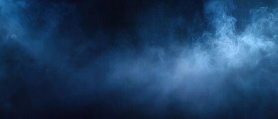 Sfondo astratto di fumo blu scuro e nebbia luminosa che si diffonde in un'atmosfera misteriosa e profonda.
