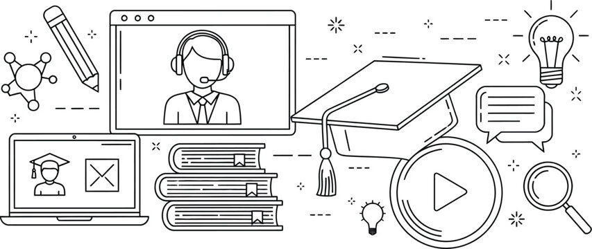 Online education and e learning platform with virtual classes and digital resources available for students and teachers everywhere