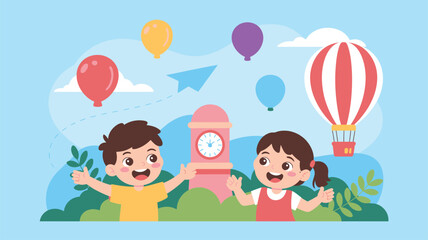 Fototapeta premium Children Happy Play Outdoors Illustration