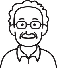 Hand Drawn Old Man Black and White Avatar Illustration in Minimal Line Art Style Design