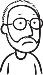 Obraz premium Hand Drawn Old Man Black and White Avatar Illustration in Minimal Line Art Style Design