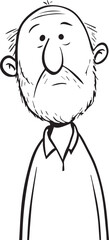 Hand Drawn Old Man Black and White Avatar Illustration in Minimal Line Art Style Design