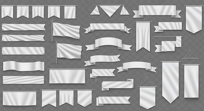Elegant White Banners: Realistic Fabric Texture Collection