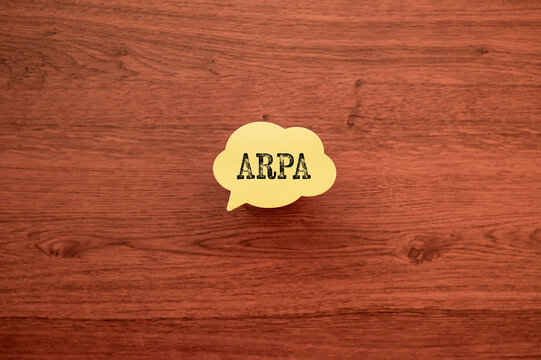 Eye-catching image of ARPA text on speech bubble. The word stands for Average Revenue per Account.