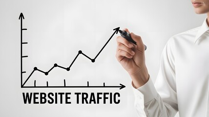 Website Traffic Growth Strategy with Rising Analytics Graph, Digital Marketing Performance Tracking, SEO Optimization Success, Online Business Expansion and Data Driven Insights