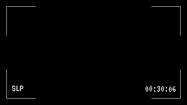 VHS pause screen with glitchy PAUSE text, SLP label, static lines, and analog distortion effects on transparent background. 4K video