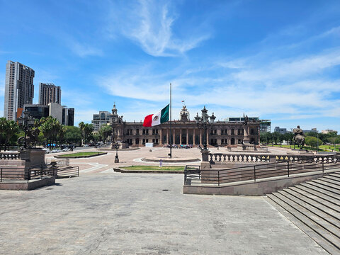 Monterrey, Nuevo Leon, Mexico - Jul 30, 2025: The Palace Museum, located in the Government Palace in the Macroplaza of Monterrey, Nuevo Leon, is a historical tourist attraction