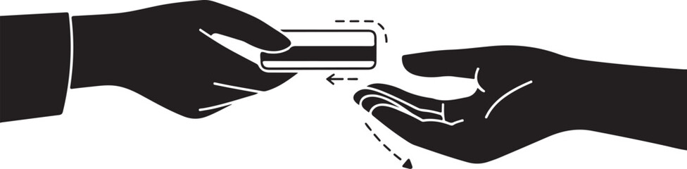 Two hands exchanging a card exchange giving receiving