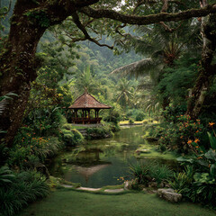 Naklejka premium tropical garden landscape