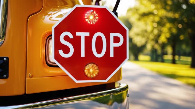 School bus stop sign with lights