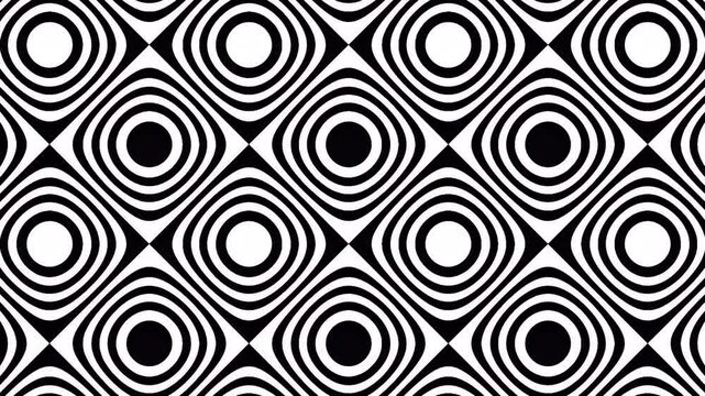 Abstract Geometric Black and White Circle Pattern Looping Animation - Psychedelic Visuals, Hypnotic Effects, 4K