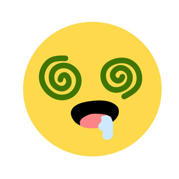 Dizzy face emoji with spiral eyes and drooling mouth, representing confusion or intoxication.