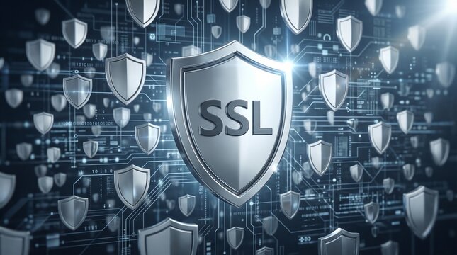 Secure online protection with SSL shield on digital background