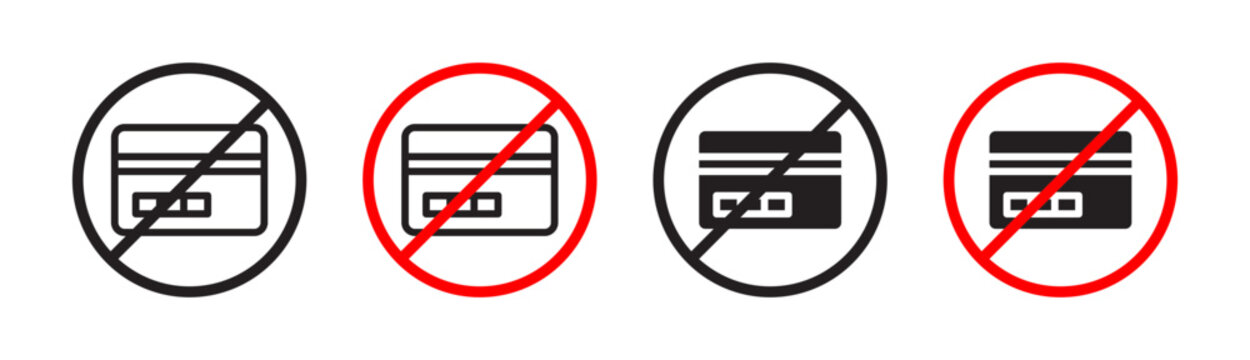 Credit card with prohibition sign in flat style. Basic vector symbol illustration