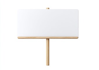 Obraz premium A blank white sign with rounded corners, mounted on a wooden frame and pole, isolated