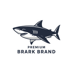 Fototapeta premium Stylized aggressive shark logo design in dark blue and gray on a white background