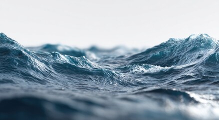 Close-up of churning ocean waves with cresting whitecaps against a bright sky