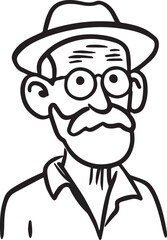 Obraz premium Hand Drawn Old Man Black and White Avatar Illustration in Minimal Line Art Style Design