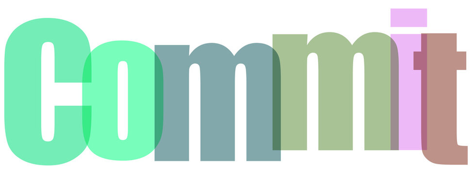 A colorful and creative representation of the word commit with a 3d effect