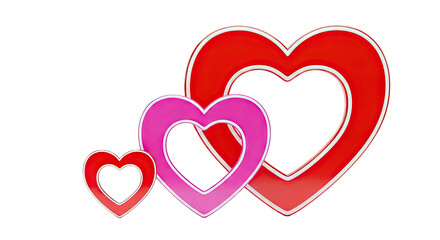 Three Hearts: Red and Pink, Different Sizes, Layered