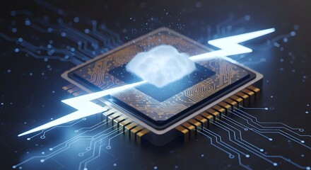 AI processor chip glowing futuristic technology circuit board innovation