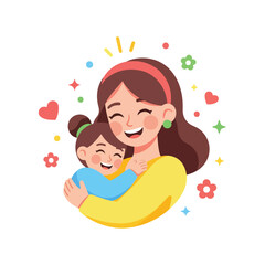 Obraz premium Illustration of a mother holding her smiling child, surrounded by decorations