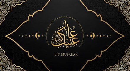 Elegant black and gold eid mubarak design with calligraphy and ornate frame