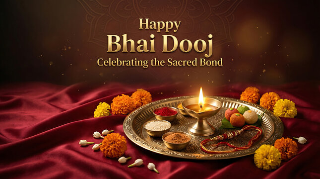 Bhai Dooj celebration with traditional Indian sweets and diya on silver plate