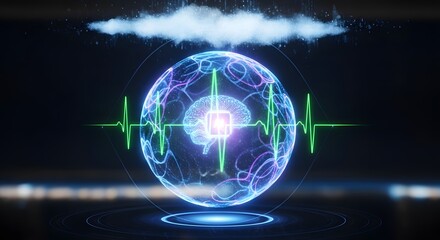 Global business analytics hologram with stock market data and earth