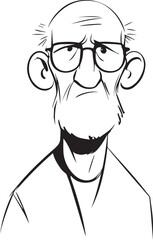 Obraz premium Hand Drawn Old Man Black and White Avatar Illustration in Minimal Line Art Style Design