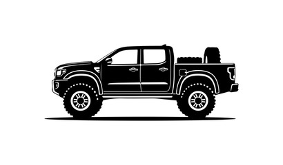 Black Pickup Truck Vector Illustration