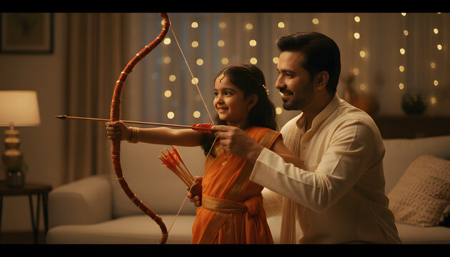 Daughter practicing Archery at Home During ram navmi celebration