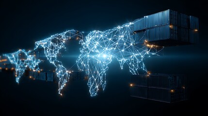 Obraz premium blockchain trade insurance network, glowing cargo insurance smart contracts across global logistics map