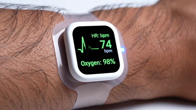 Smartwatch Screen Presenting Heart Rate And Oxygen Levels For Health Monitoring. Image Of Wrist Sensor Displaying Realtime Pulse Rate And Oxygen Saturation Data For Health Assessment