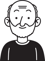 Obraz premium Hand Drawn Old Man Black and White Avatar Illustration in Minimal Line Art Style Design
